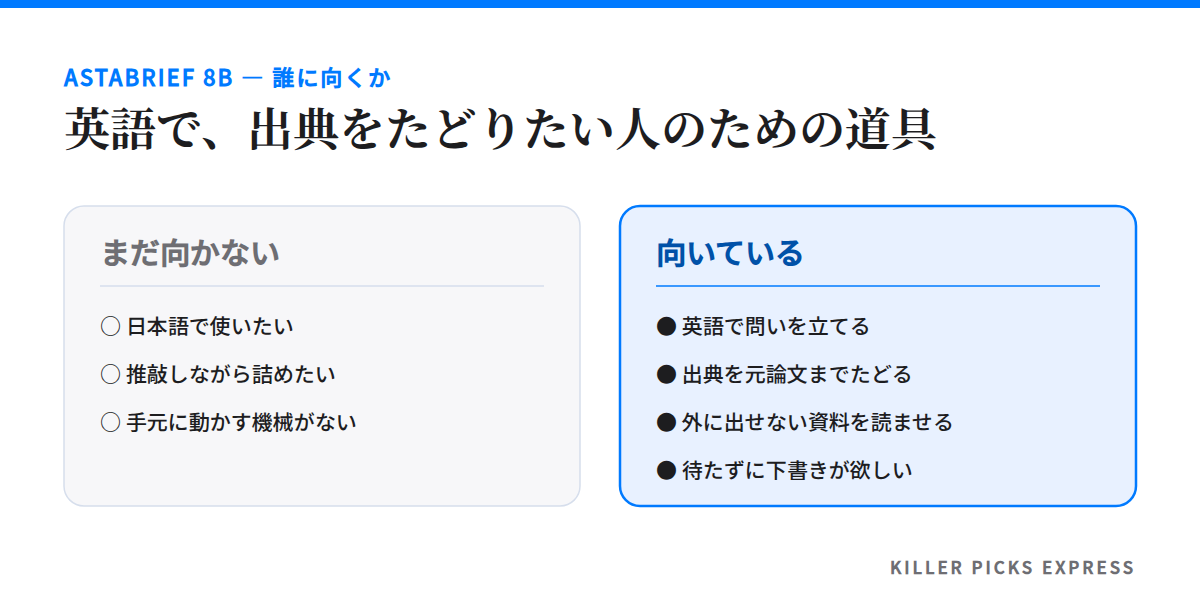 AstaBrief 8B が向く人と、まだ向かない人の対比